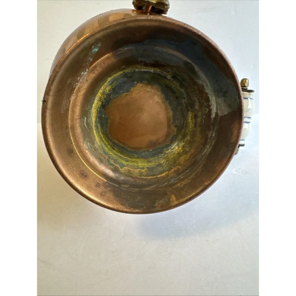 Copper Brass Coal Scuttle/Ash Bucket w/Porcelain Cherub Face 8